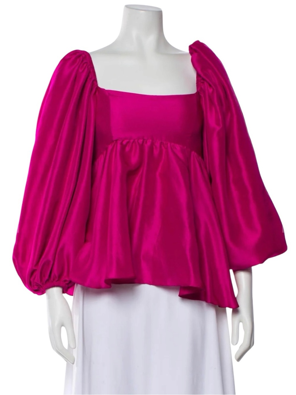 Azeeza Pink Rhiannon Silk Square Neckline Blouse w Puff Sleeves - Size XS